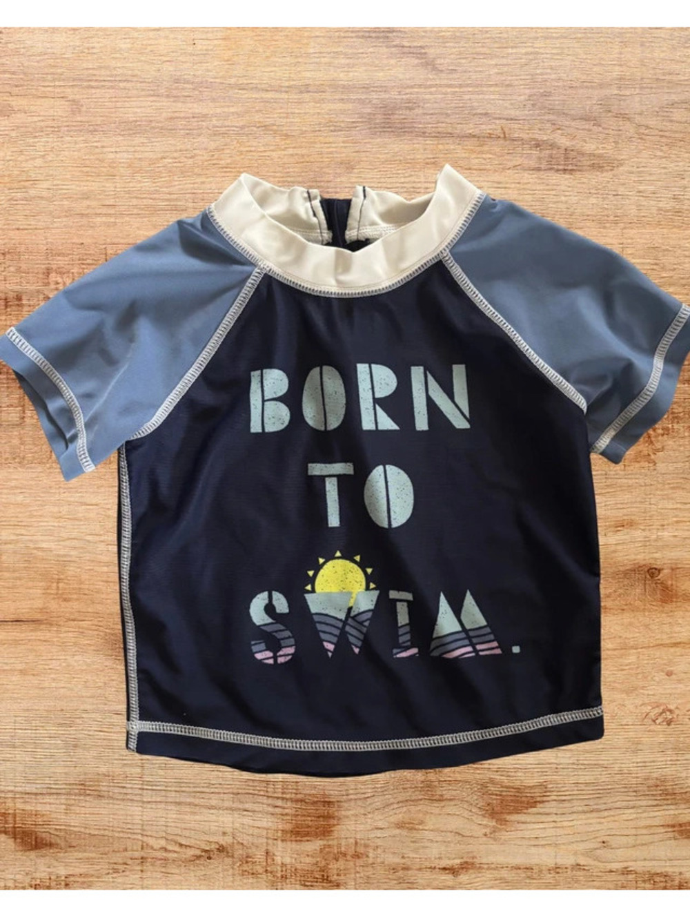 Baby Gap 9M Born to Swim Rash Guard Swim Shirt Blue Short Sleeve